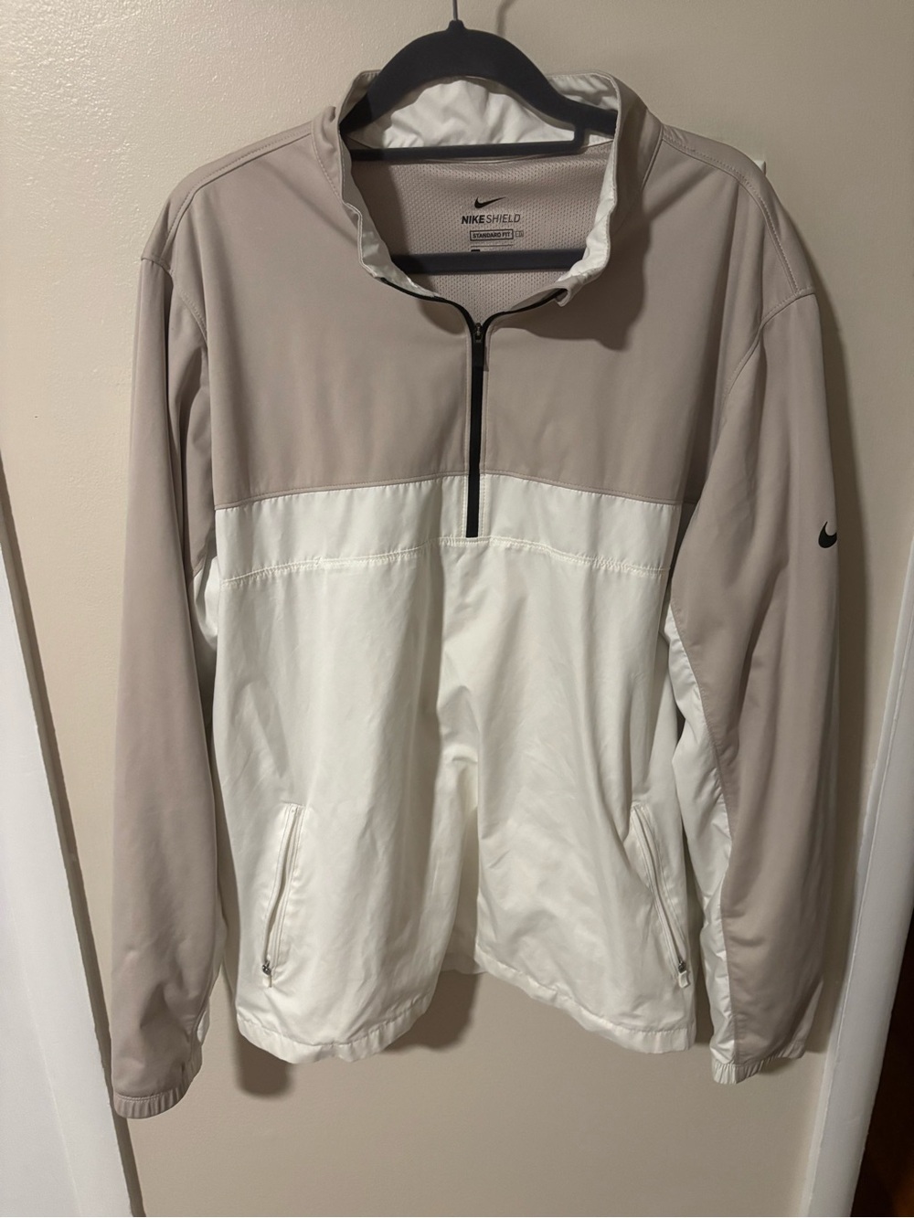 Nike Shield Colorblock Half-Zip Jacket in Beige and White